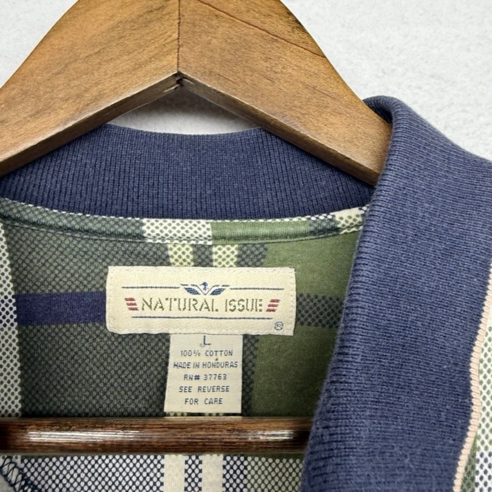 Vintage Knit Golf Polo Shirt mens XL Green Blue Plaid Check Golfer Old Money 90s - Picture 6 of 7